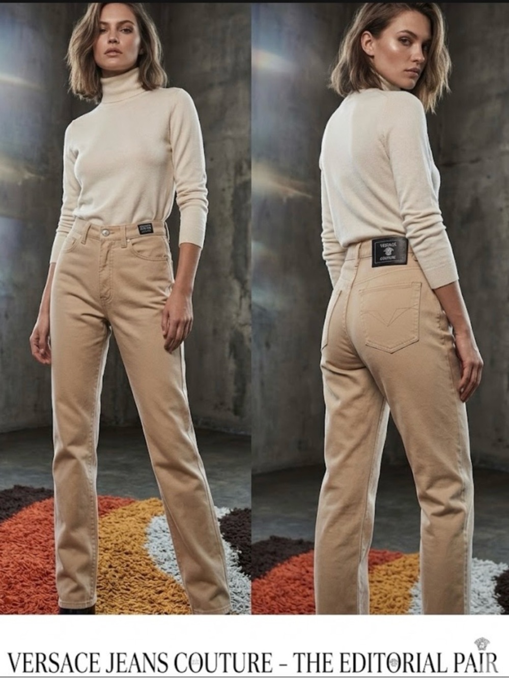 Vintage 90s Versace Jeans Collection Women's Straight Leg Jeans in Tan Sz 26